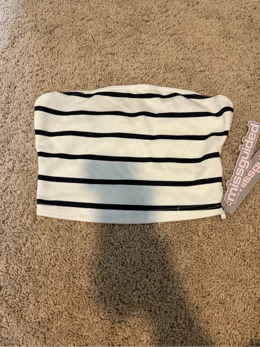 Missguided + White and Black Striped Strapless Crop Top with matching pants